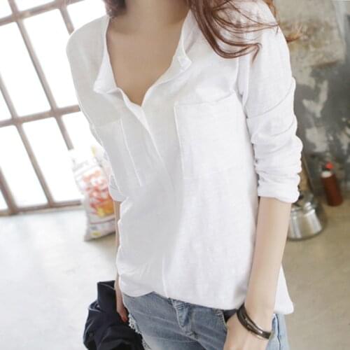 Blusas Femininas Soft Cotton Long Sleeve Shirt Women Clothes White Blouse Korean V-neck Clothing Chemise Femme