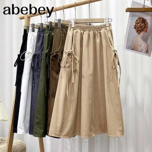 Womens Elegant Solid Color Pleated Skirt Female Korean High Waist A-Line Midi Skirts 2021 Summer Faldas Saias