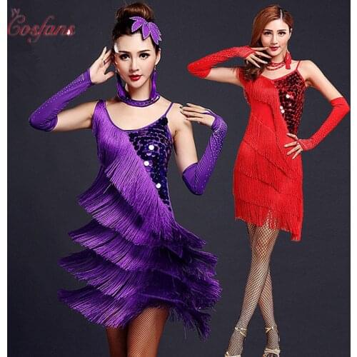 Tango adult red latin dance costumes women salsa dancewear dance costume dresses fringe gold sequin Professional Latin dance