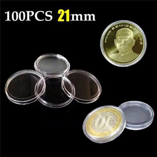 100Pcs 21mm Clear Round Coin Capsules Money Pence Storage Capsule Specie Coin Holder Home Organizer