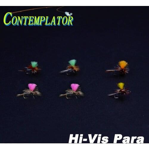 4colors Assorted 16#-18# Hi Vis Adam Parachute Dry Flies Fly Fishing Lures 6pcs/pack Para Patterns Classical Surface Water Flies