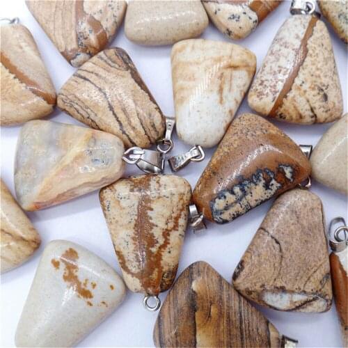 50Pcs 23x17x6mm Wholesale Natural Brown Picture Jasper Trapezoidal Pendant Bead DIY Jewelry Accessories Earrings S522
