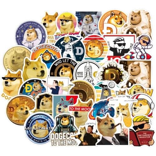 50PCS Dogecoin & Bitcoin Stickers Cool For Laptop Notebook Guitar Stationery Pegatina Virtual Currency Graffiti Decal Sticker