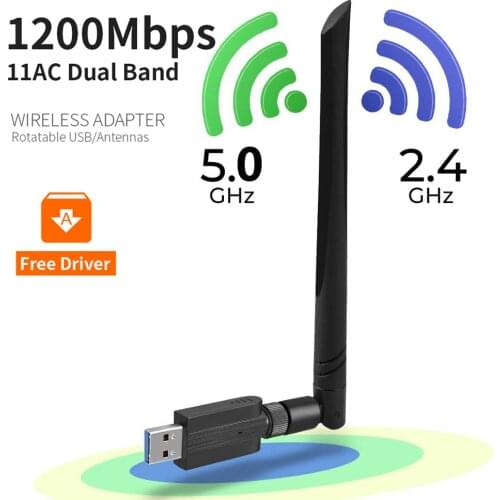 AC1200 USB 3.0 Wifi Adapter 2.4G 5G Free Driver Antenna 1200Mbps RTL881BU Wifi Ethernet Dual Band Wireless Wifi Dongle Receiver
