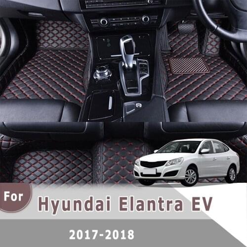 RHD Custom Car Floor Mats For Hyundai Elantra EV 2018 2017 Car Interior Accessories Styling Leather Front And Rear Side Foot Rug