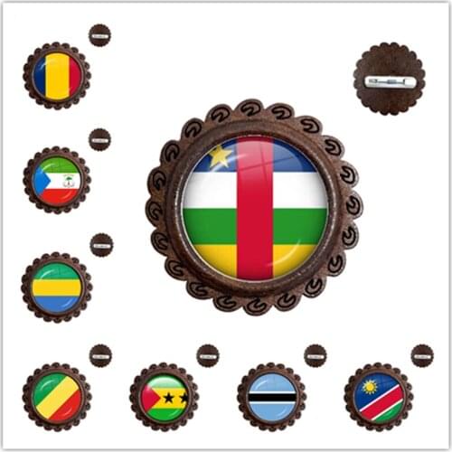 Chad,Central African,Equatorial Guinea,Gabonese,Congo,Sao Tome And Principe National Flag Wood Glass Cabochon Brooches Pins Gift