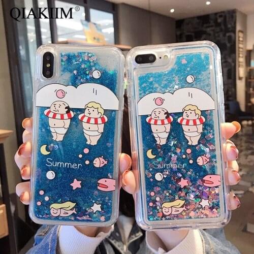 Summer Swimming Boy Quicksand Phone Case For Samsung Galaxy M10 M20 M30 A10 A20 A30 A50 A750 Dynamic Liquid Soft TPU Cover Capa