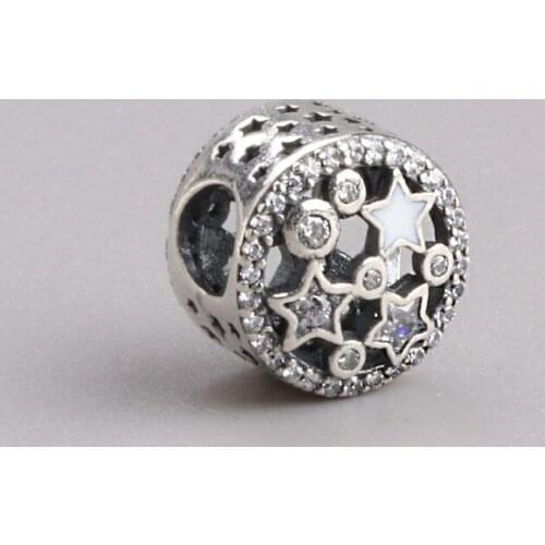 Authentic 925 Sterling Silver Stars twinkle beaded Fit Original Charms Bracelet Necklace Pendant DIY Jewelry Making