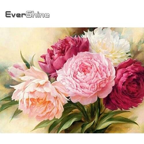 Evershine Diamond Painting Peony Cross Stitch Full Square Round Diamond Embroidery Flower Sale Rhinestones Pictures Handicrafts