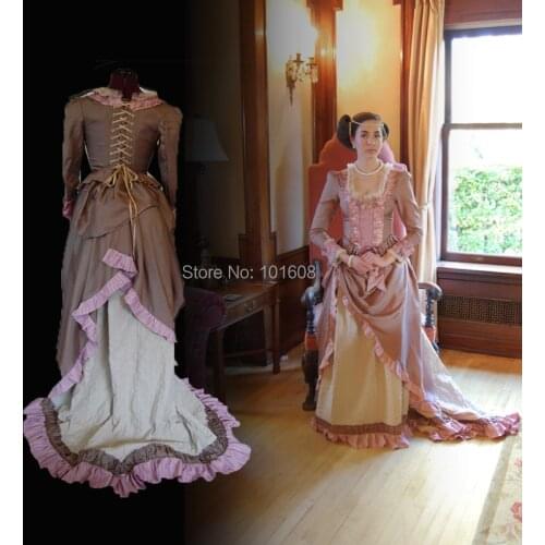 Tailored!Eras Brown Retro Renaissance Gothic medieval Reenactment Halloween Gothic Cosplay DRESS Colonial dresses HL-429