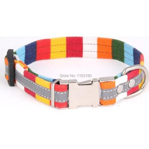60pcs/lot Personalized Reflective Dog Collars Custom Engraved Name Tag Collar Anti-lost Canvas Pet Collars For Medium Large Dogs