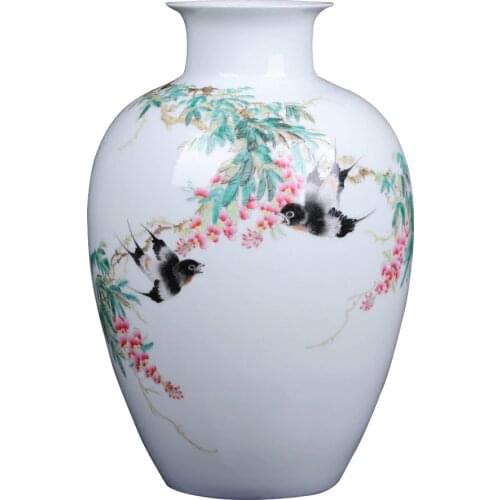 Jingdezhen Famous Master Hand-painted Fine Porcelain Ultrathin Flower Vases Home Office Decor Collection Vases