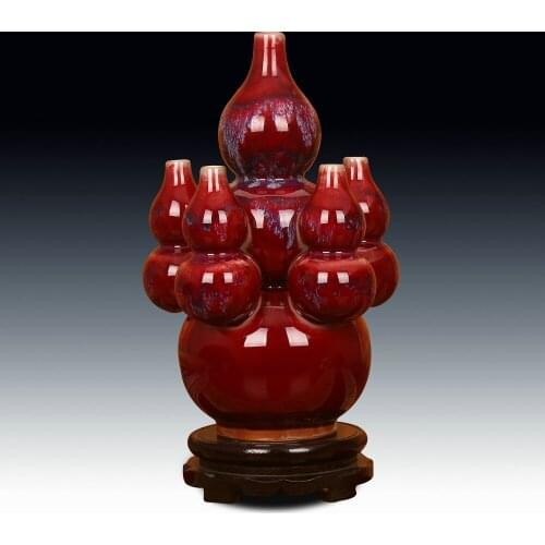 Jingdezhen Ceramic Vase Jun Porcelain Archaize Official Kiln Red Flower Glaze Five Sons Gourd Chinese Ornaments porcelain Vases