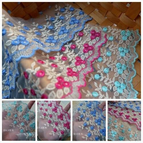 New Rose Blue Flower Mesh Embroidered Lace Trim Lace Fabric Accessories Width 10cm 3Yds/lot