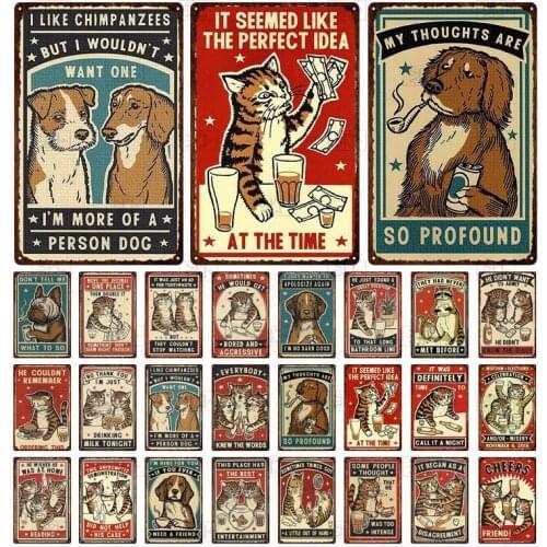 Animal Metal Sign Wall Art Tin Sign Cat and Dog House Plaque Pet Shop Doorplate Bar Wall Stickers Retro Home Decoration