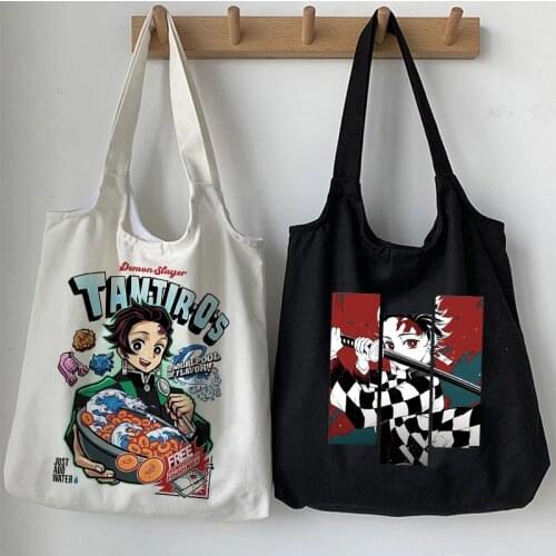 Fashion demon slayer Shopping Bag Kimetsu No Yaiba Graphic Tote Shopper Bag Women Canvas Shoulder Bag Female Ulzzang Eco Bag