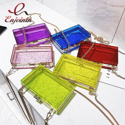 Fashion Sequin Box Women Acrylic Clear Purses and Handbags Party Clutch Bag Evening Bag Ladies Shoulder Chain Bag 2020 New Bolsa