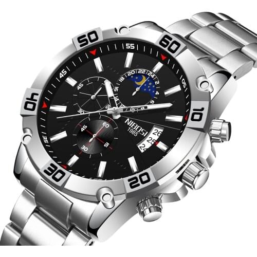 NIBOSI Men Watches Luxury Brand Waterproof Quartz Wristwatch Stainless Steel