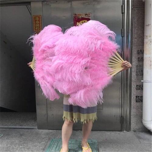 New Listing Fluffy Big Ostrich Feather Fan DIY Holiday Party Dance Performance Handheld Plumes 12 Bones Feathers for Crafts