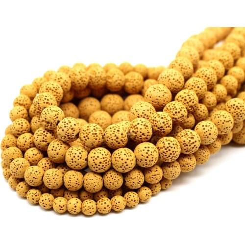 Oameusa 6mm 8mm 10mm 12mm Round Yellow Lava Volcanic Stone Loose Beads Agates Beads for Jewelry Making 1 Strand 15"