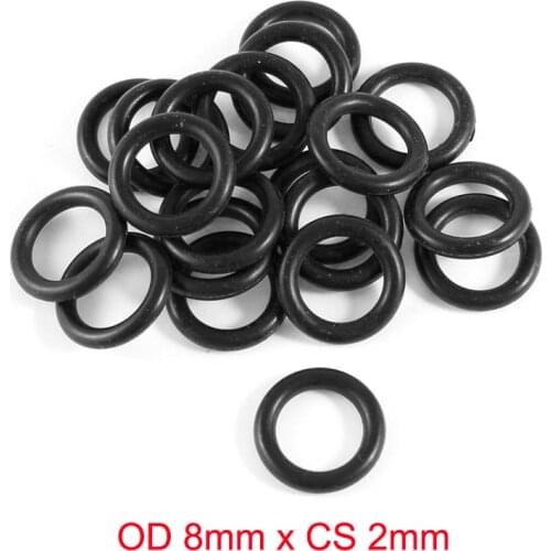OD 8mm x CS 2mm NBR Nitrile Black O Rings Oil Seals Gaskets