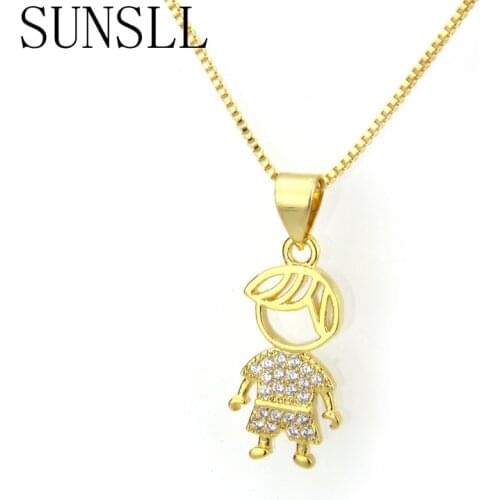 SUNSLL New Boy Gold/Silver Color Copper necklace White Cubic Zirconia Classic Pendant Necklace for Children Birthday gifts