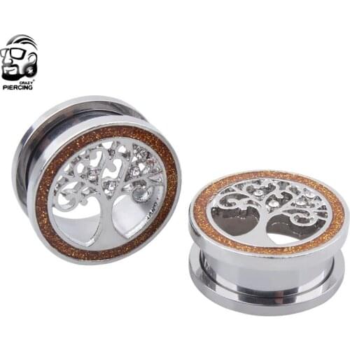 Pair Stainless Steel Tree of Life Ear Tunnel Ear Reamer Gauges Saddle Ear Plugs 2018 Hot Body Piercing Jewelry 6-20mm