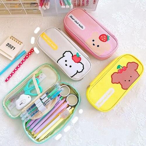 Cute Bear Big Capacity Pencilcase Pencil Pouch Pencil Bag Desktop Storage Box Kids Gift School Stationery