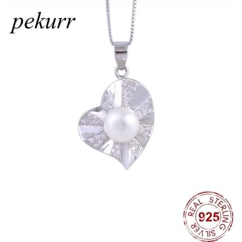Pekurr 925 Sterling Silver Alternate Zircon Heart Natural Freshwater Pearl Necklaces For Women Pendant Fashion Jewelry