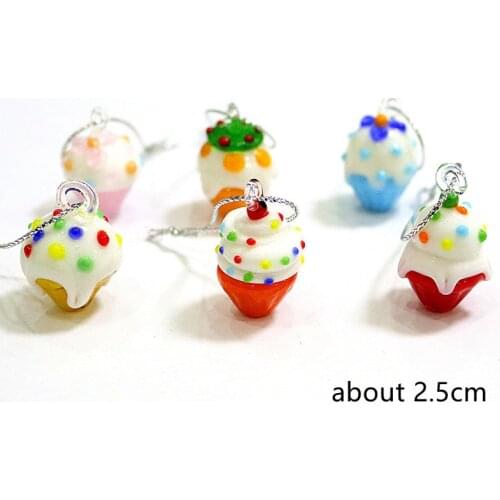 Hanging Figurines Mini Glass Cake Craft Ornaments Home Decor Cute Christmas Tree Pendant Charms Accessories Festival Party Gifts