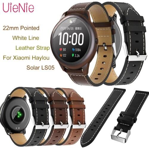 22mm Pointed White Line Leather Strap For Xiaomi Haylou Solar LS05 Watch Wristband Replacement Soft Fashion Bracelet Accessories