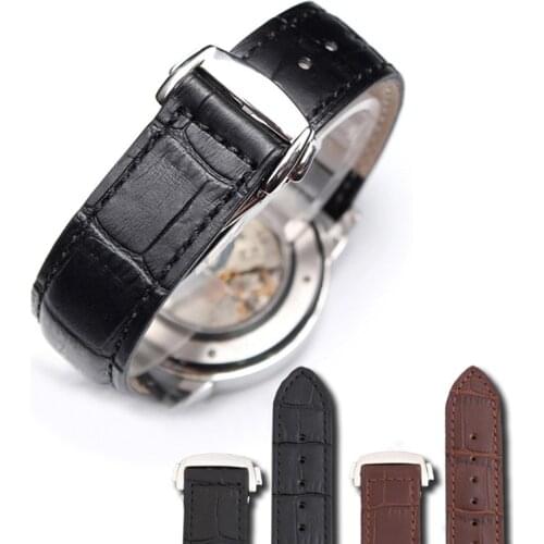 20 22mm Watch Accessories Cowhide Leather Strap Best For Omega 007 Speedmaster Hippocampus Butterfly Flying Folding Buckle