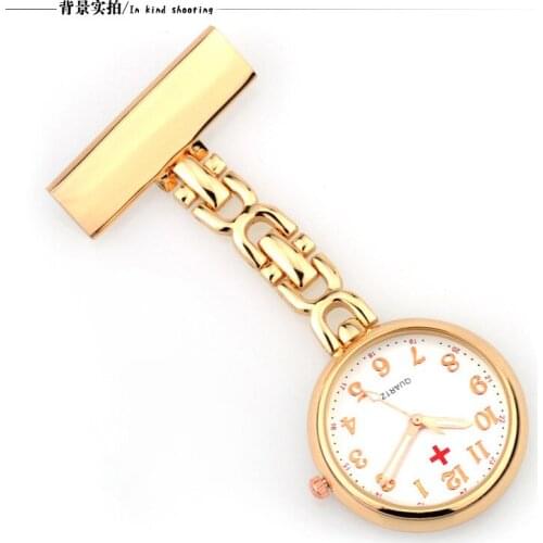 Luxury Gold/Silver Stainless Steel Nurses Fob Watch Clip-on Hanging Brooch Round Quartz Pocket Watch Men Women Clock