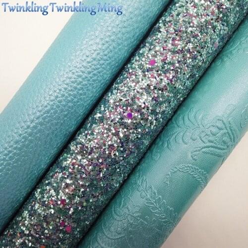 BLUE Glitter Fabric,Flowers Embossed Faux Fabric, Litchi Synthetic Leather Fabric Sheets For Bow A4 21x29CM Twinkling Ming XM729