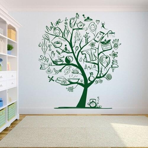 Spa Tree Wall Decal Massage Therapy Treat Hair Care Women Skin Care Door Window Vinyl Stickers Beauty Salon Interior Decor E104