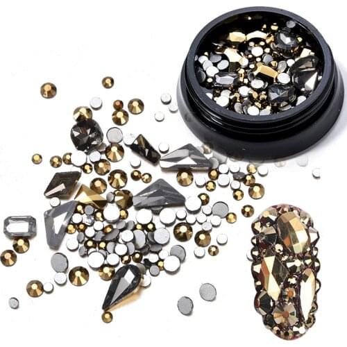 1 Box Mixed Shape Hollow Alloy Rhinestones Nail Glitter Design Decorations for 3D Nail Arts Colorful Polish Manicure Accessories