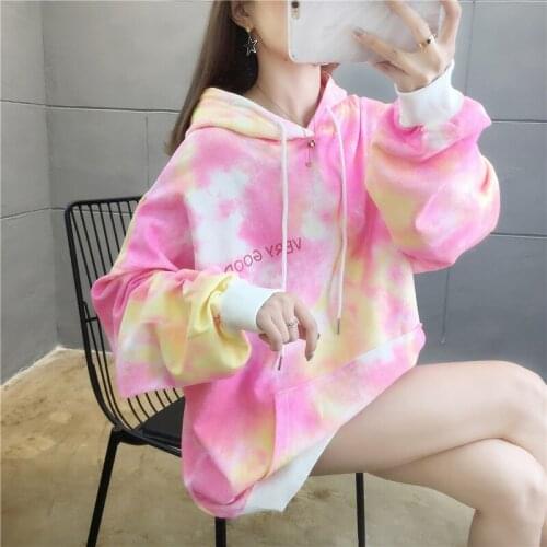 Tie-dye Womens Hoodies Spring Autumn Female Hooded Casual Sweatshirt Tops Harajuku Oversized Ladies Girls Tops Sudadera Mujer