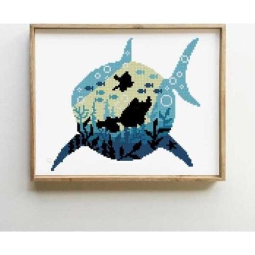-Shark Silhouette 29-27 Counted Cross Stitch 11CT 14CT 18CT DIY Chinese Cross Stitch Kits Embroidery Needlework Sets