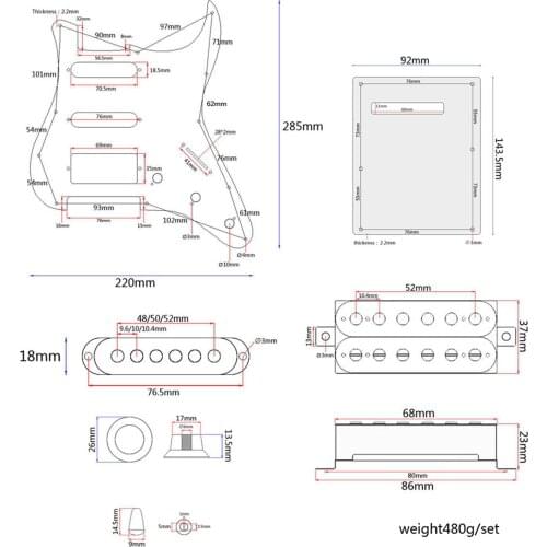 SSH Guitar Pickup Loaded Prewired Pickguard 5 Pickups for Electric Guitar