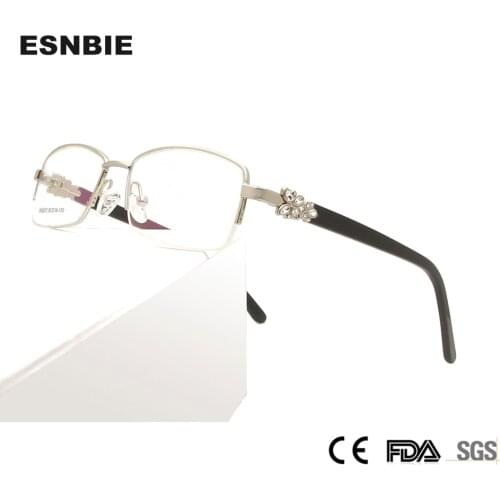 Rhinestone WomenS Eyeglasses Frame With Diamonds Golden Women Half Rim Metal Optical Frame Alloy Woman Square Glasses