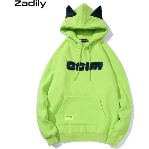 2021 Autumn Street Style Devil Horns Women Hoodies Harajuku Y2K Oversize Pocket Long Sleeve Loose Sweatshirts Winter Clothing