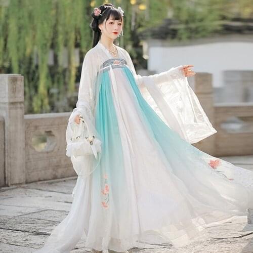 Chinese Traditional Hanfu Costume Women Folk Dance Clothing Oriental Han Dynasty Cosplay Dress Stage Dancewear