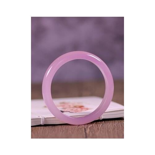 Zheru Jewelry Natural Agate Chalcedony Pink 54-64mm Bracelet Elegant Princess Jewelry Best Gift for Mother and Girlfriend