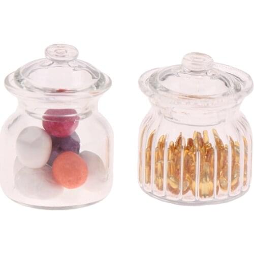 1:12 Dollhouse Miniature Glass Bottle Candy Jar Doll Kitchen Candy Bottle Model