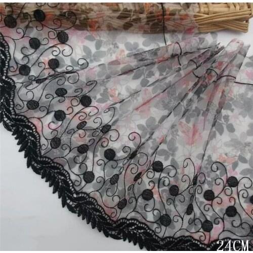 1 Meter 24cm Width Flower Print Lace Trim Tulle Floral Embroidered Lace Fabric Ribbon Trimming Dress Costume Supplies DIY Craft