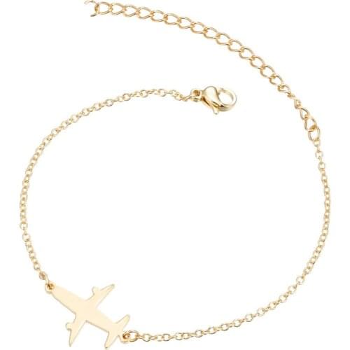 10 pcs Bulk Sale Gold Aircraft Chain Link Bracelet Stainless Steel Chain Astronaut Sky Trave Necklace Jewelry Gift