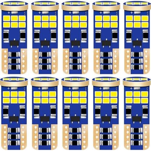 10Pcs T10 W5W WY5W Super Bright LED Bulbs Canbus Car Reading Dome Lights Auto Wedge Tail Side Lamp White Red Yellow Crystal Blue