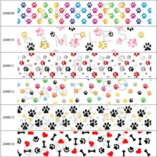 10Yards 25mm/38mm/50mm/75mm Cartoon Printed Grosgrain/Satin Ribbon Colorful Dog Paw Prints Hair Bow Party Decor 200850 200851