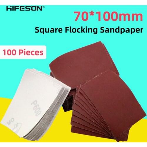 HIFESON 100PCS Rectangular Sandpaper 70*100mm Square Flocking Sandpaper Special-shaped Sandpaper Sander Sandpaper