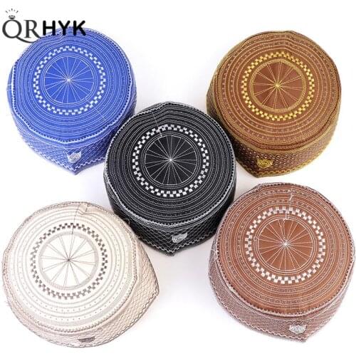 2021 Muslim Hats Cotton Embroidery Arab Men Prayer Hat Musliman Turban Man Hijab Bonnet Saudi Arabian Islam Jewish India Caps